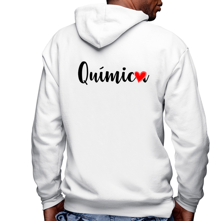 Blusa Moletom Química por amor Masculina com Capuz e Zíper - Branca
