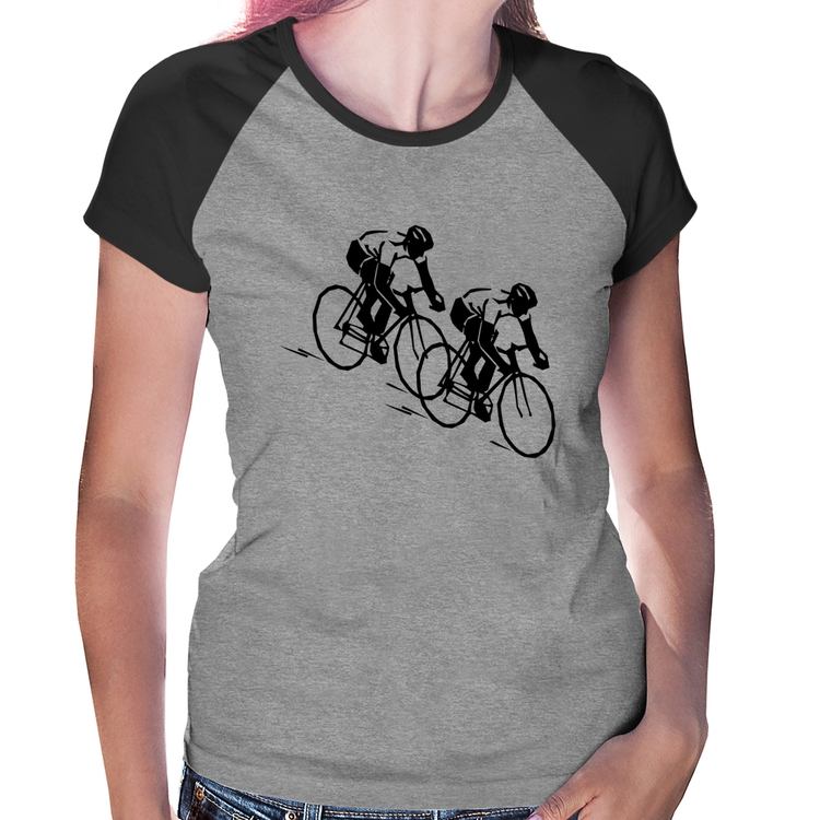 Baby Look Raglan Race Bike - Cinza/Preto