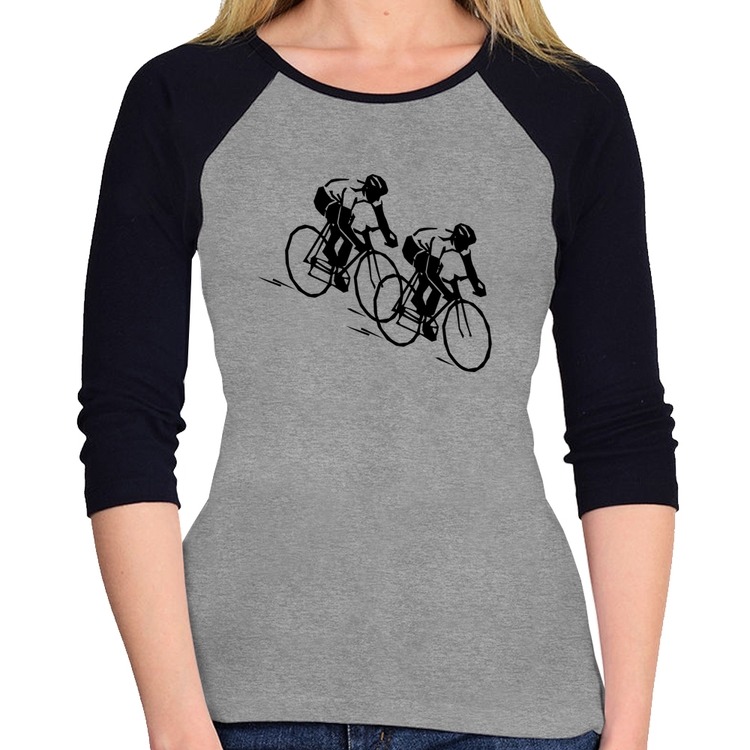Baby Look Raglan Race Bike Manga 3/4 - Cinza/Preto