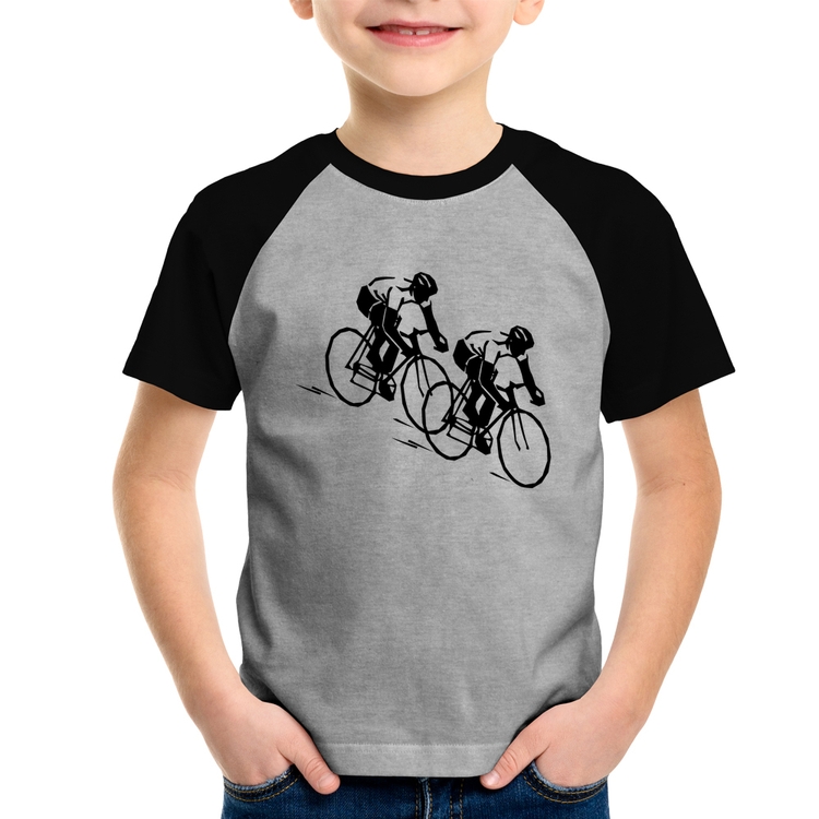 Camiseta Raglan Infantil Race Bike - Cinza/Preto