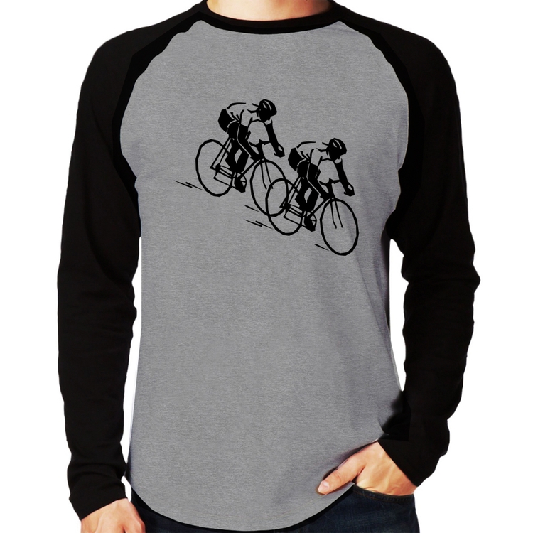 Camiseta Raglan Race Bike Manga Longa - Cinza/Preto