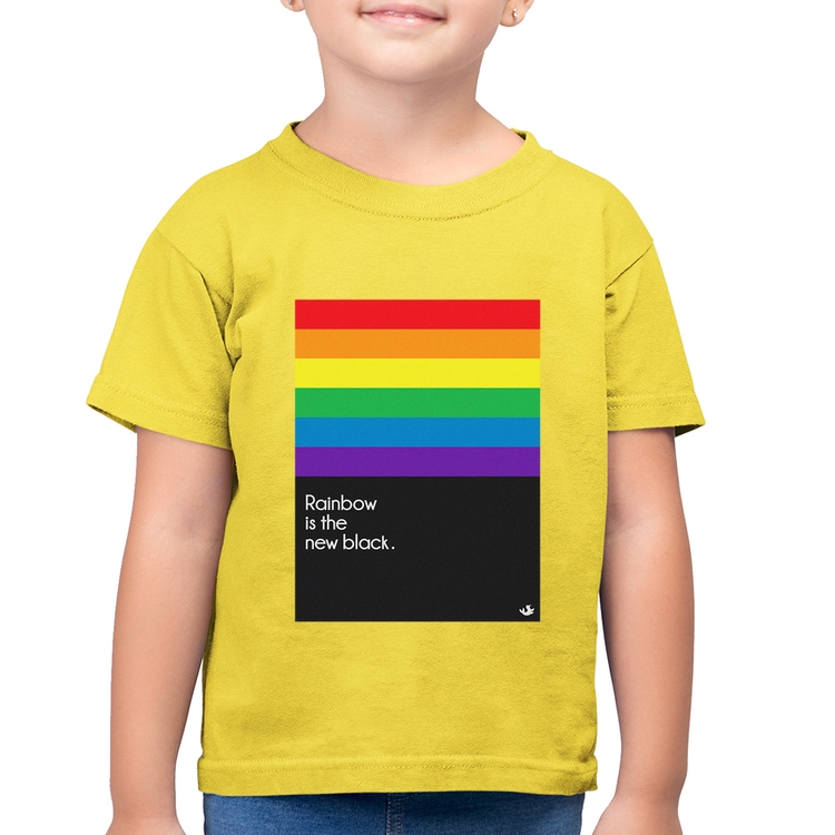 Camiseta Algodão Infantil Rainbow is the new black - Amarelo Canário