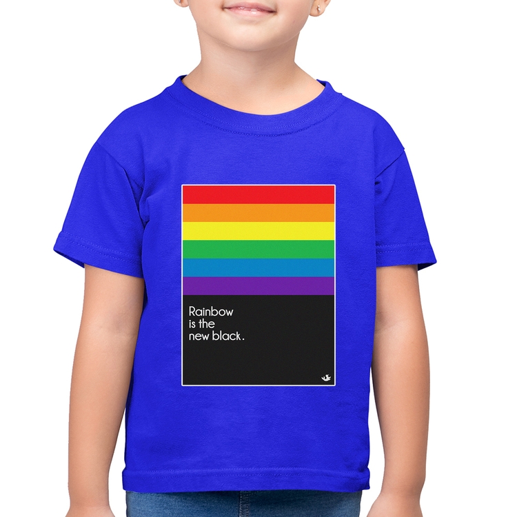Camiseta Algodão Infantil Rainbow is the new black - Azul Royal