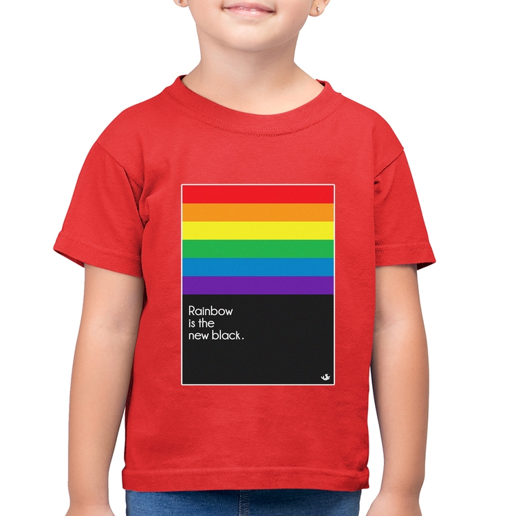 Camiseta Algodão Infantil Rainbow is the new black - Vermelha