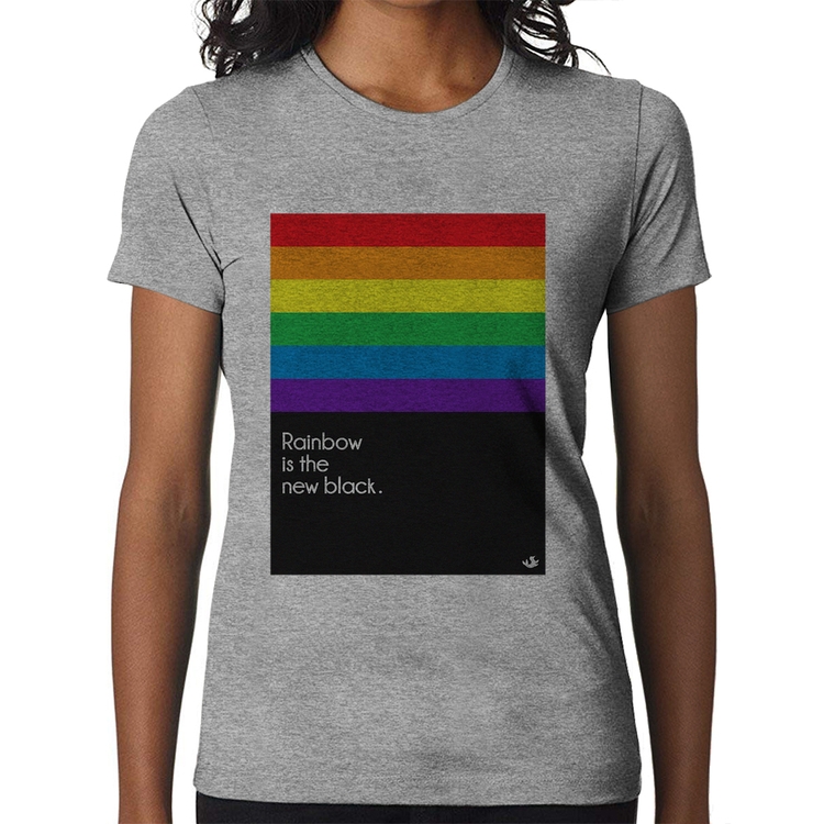 Baby Look Rainbow is the new black - Cinza