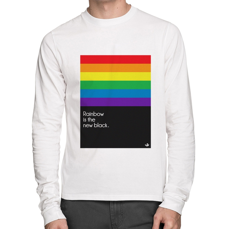 Camiseta Algodão Rainbow is the new black Manga Longa - Branca