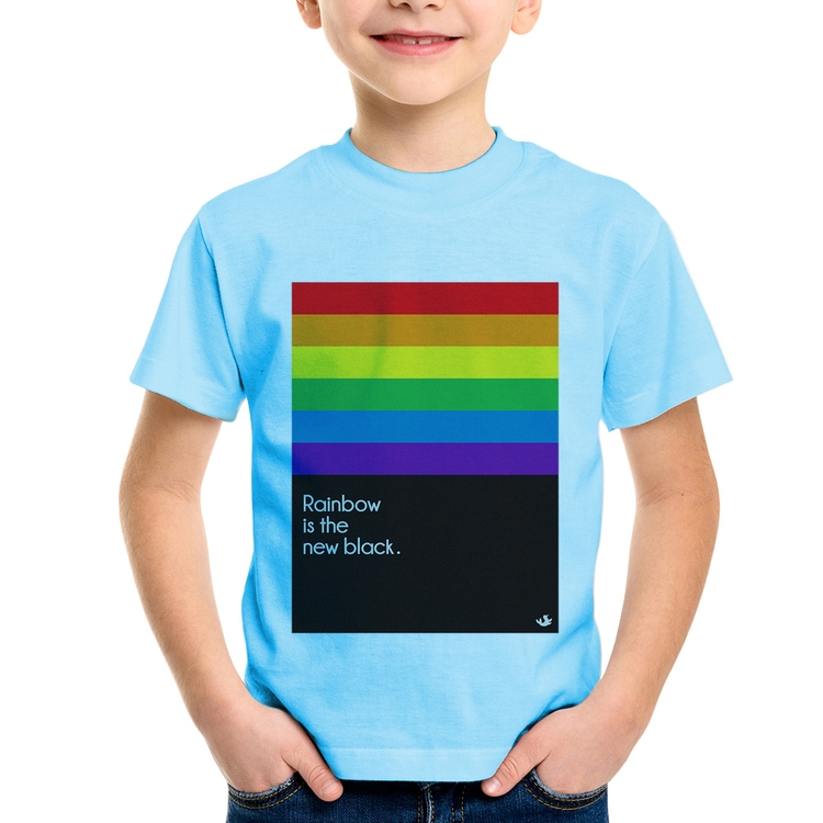Camiseta Infantil Rainbow is the new black - Azul Bebê