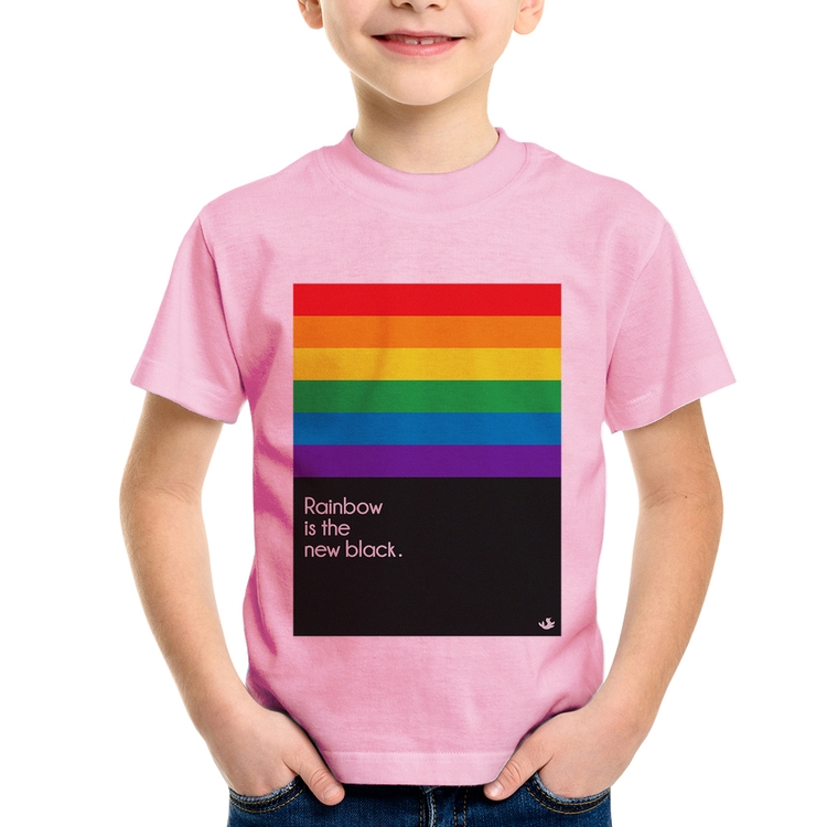 Camiseta Infantil Rainbow is the new black - Rosa Bebê