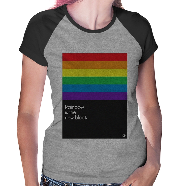 Baby Look Raglan Rainbow is the new black - Cinza/Preto