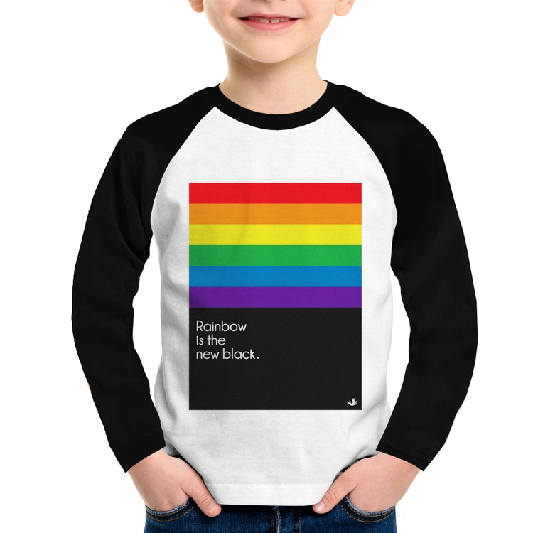Camiseta Raglan Infantil Rainbow is the new black Manga Longa
