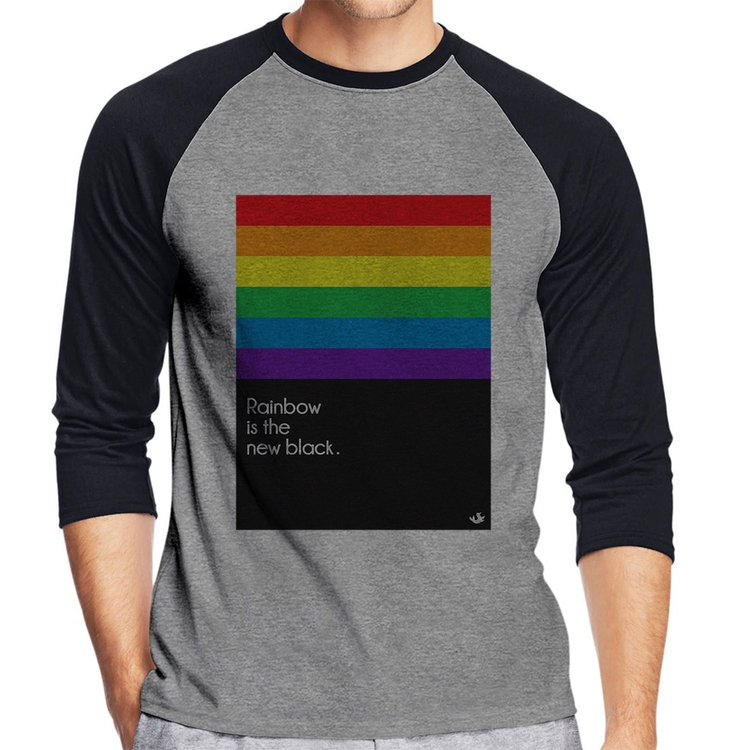Camiseta Raglan Rainbow is the new black Manga 3/4 - Cinza/Preto