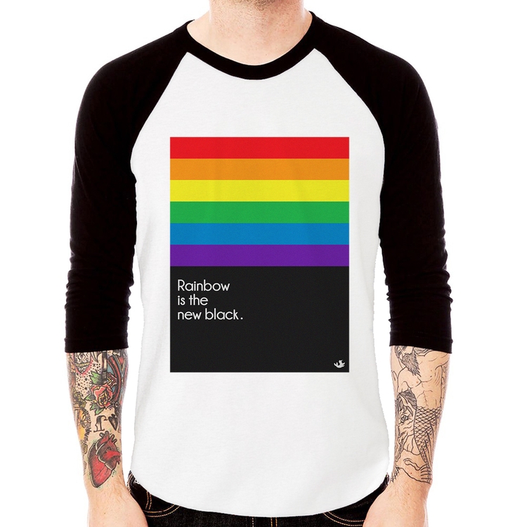 Camiseta Raglan Rainbow is the new black Manga 3/4