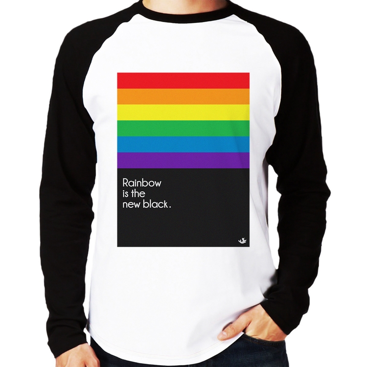 Camiseta Raglan Rainbow is the new black Manga Longa
