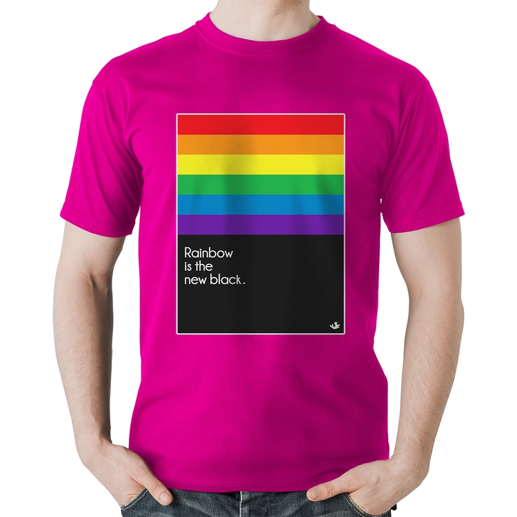 Camiseta Algodão Rainbow is the new black - Rosa