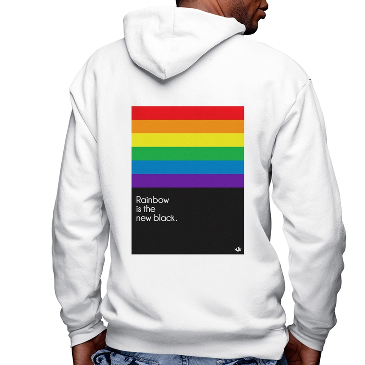 Blusa Moletom Rainbow is the new black Masculina com Capuz e Zíper - Branca