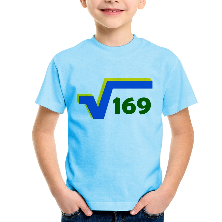 Camiseta Infantil Raiz Quadrada 169 (Cores da Bandeira) - Azul Bebê