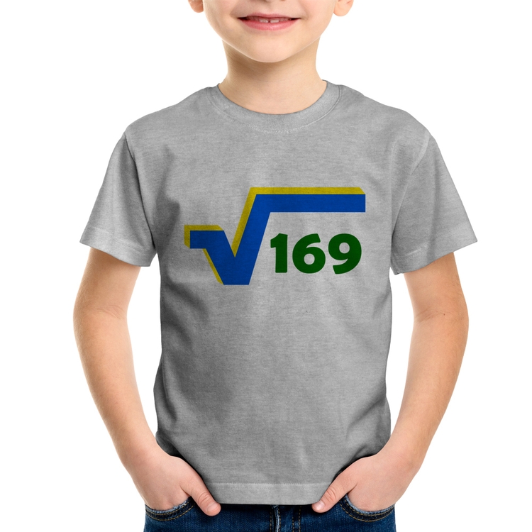 Camiseta Infantil Raiz Quadrada 169 (Cores da Bandeira) - Cinza