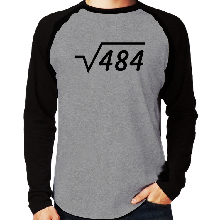 Camiseta Raglan Raiz Quadrada 484 Manga Longa - Cinza/Preto