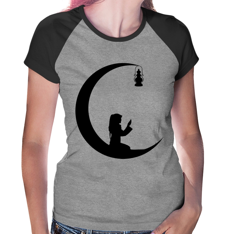 Baby Look Raglan Ramadan - Cinza/Preto