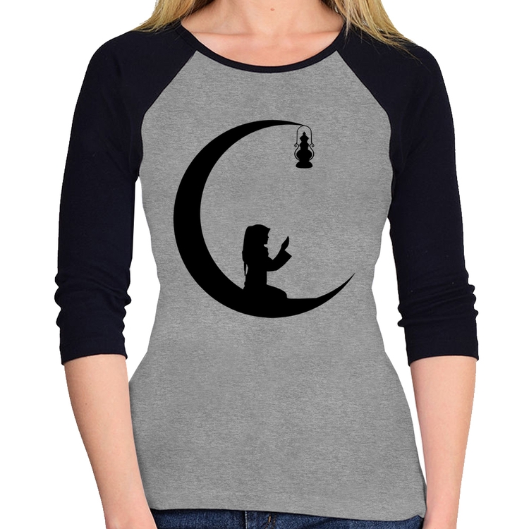 Baby Look Raglan Ramadan Manga 3/4 - Cinza/Preto