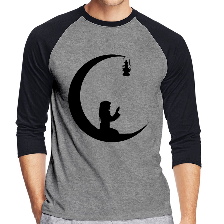 Camiseta Raglan Ramadan Manga 3/4 - Cinza/Preto