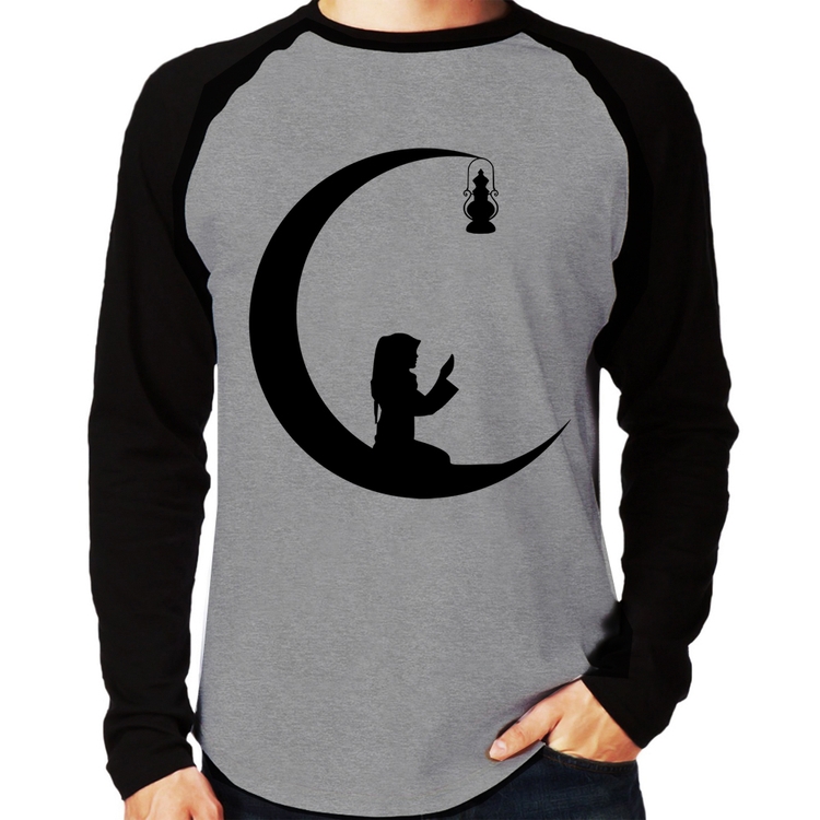 Camiseta Raglan Ramadan Manga Longa - Cinza/Preto