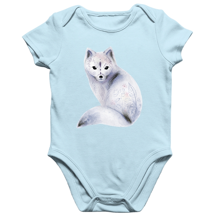 Body Bebê Algodão Raposa Arte - Azul Bebê