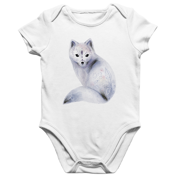 Body Bebê Algodão Raposa Arte - Branco