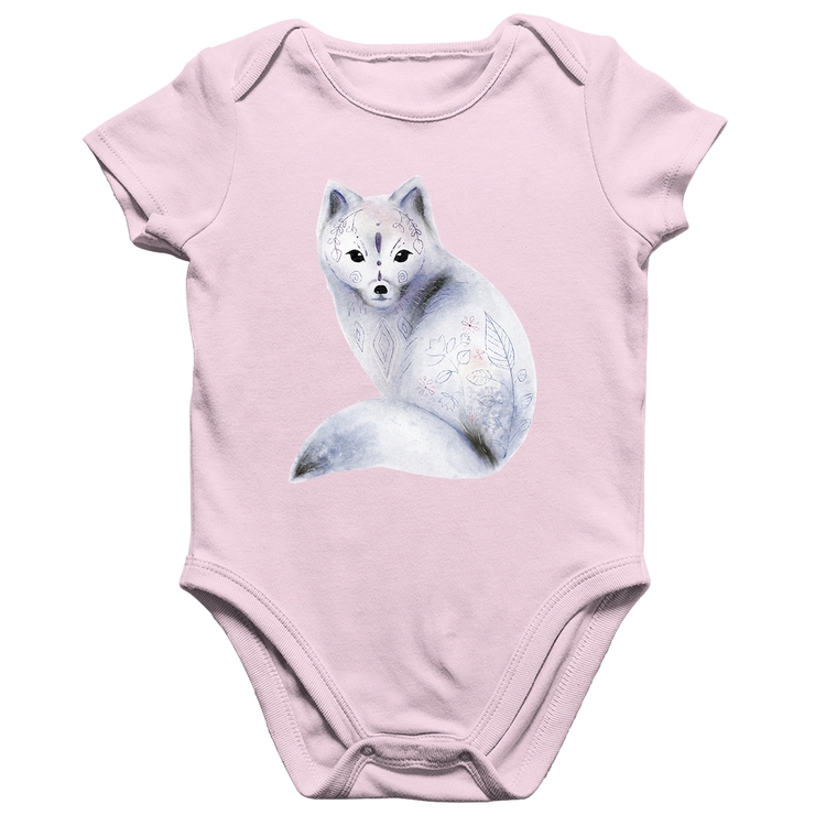 Body Bebê Algodão Raposa Arte - Rosa Bebê