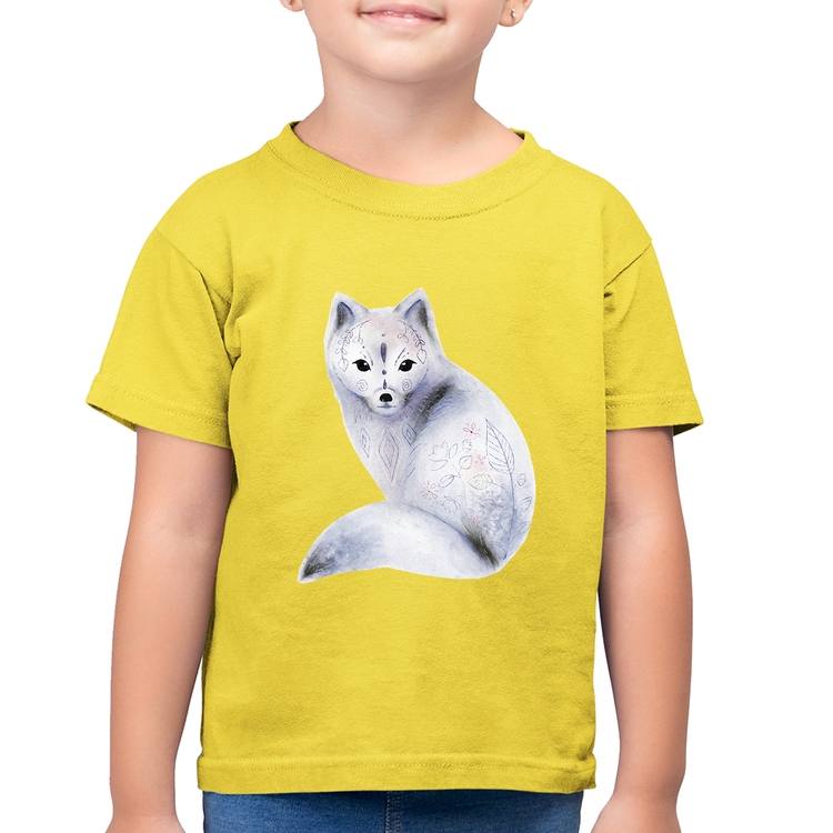 Camiseta Algodão Infantil Raposa Arte - Amarelo Canário