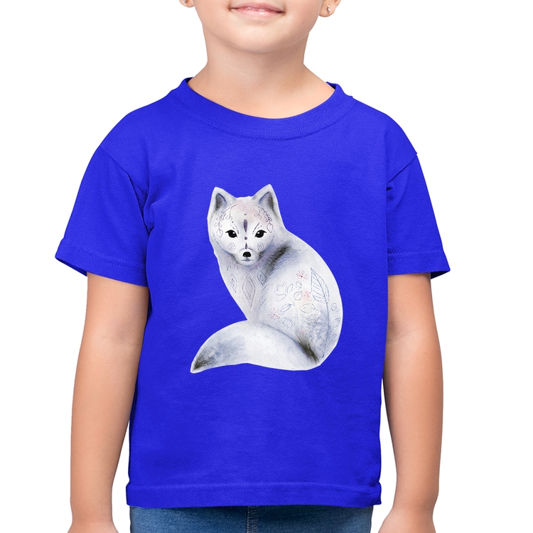 Camiseta Algodão Infantil Raposa Arte - Azul Royal