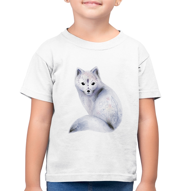 Camiseta Algodão Infantil Raposa Arte - Branca