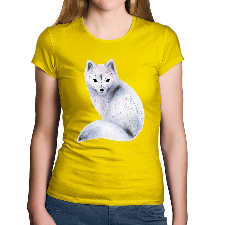 Baby Look Algodão Raposa Arte - Amarela