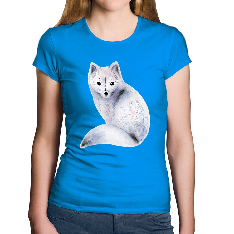 Baby Look Algodão Raposa Arte - Azul