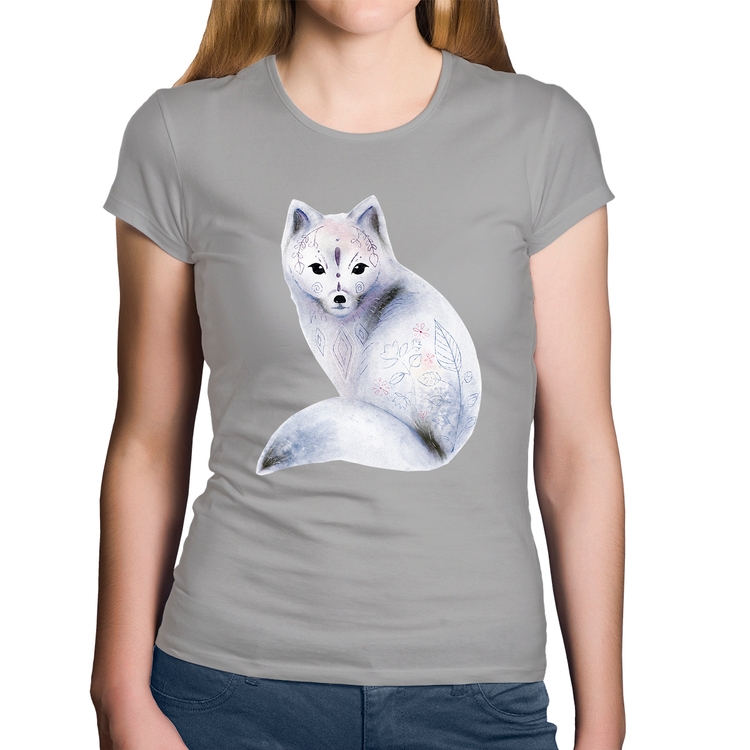 Baby Look Algodão Raposa Arte - Cinza