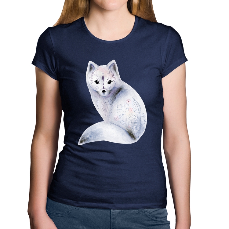 Baby Look Algodão Raposa Arte - Marinho