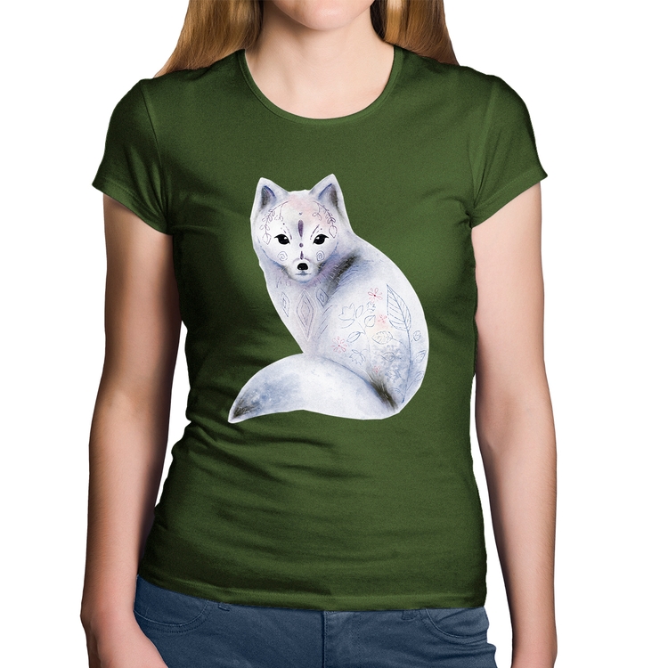 Baby Look Algodão Raposa Arte - Musgo