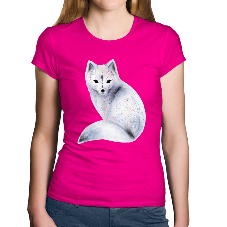 Baby Look Algodão Raposa Arte - Rosa