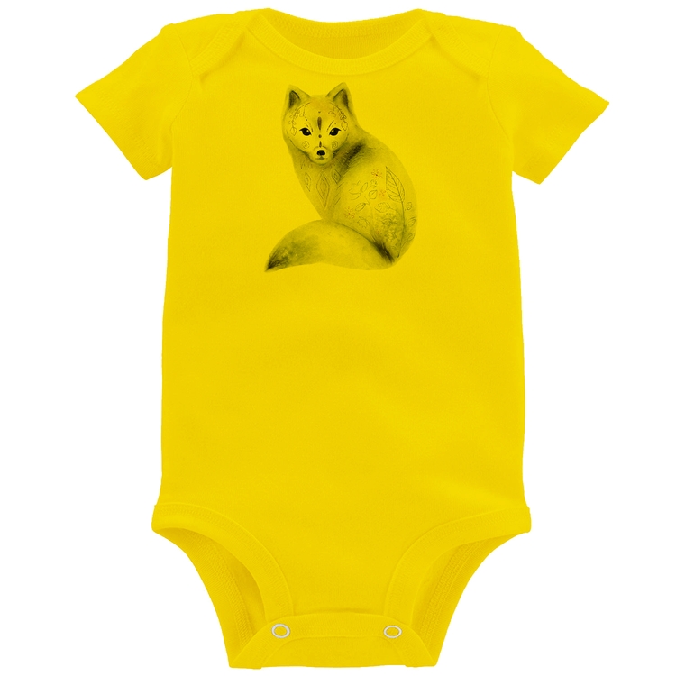 Body Bebê Raposa Arte - Amarelo