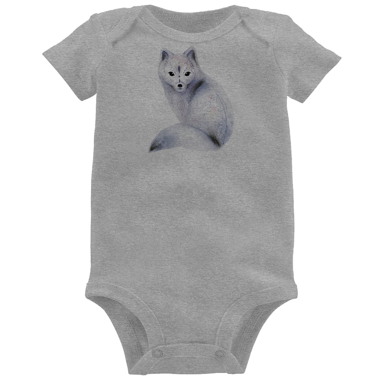 Body Bebê Raposa Arte - Cinza