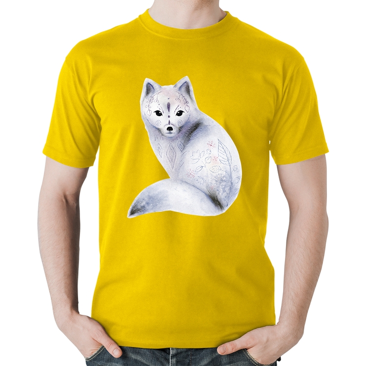 Camiseta Algodão Raposa Arte - Amarela