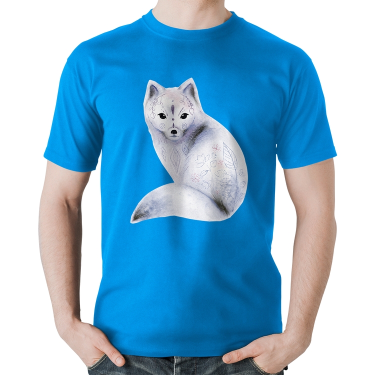Camiseta Algodão Raposa Arte - Azul