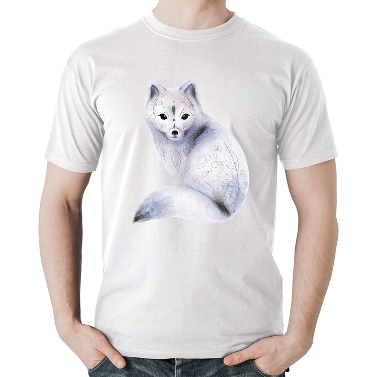 Camiseta Algodão Raposa Arte - Branca