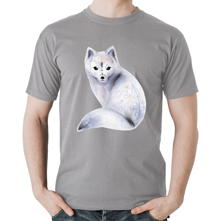 Camiseta Algodão Raposa Arte - Cinza