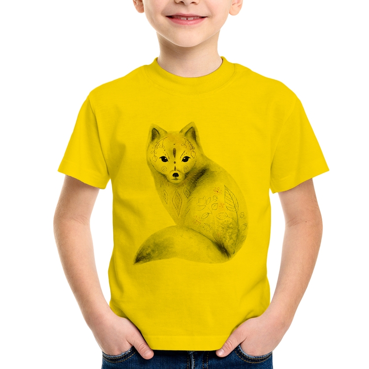 Camiseta Infantil Raposa Arte - Amarela