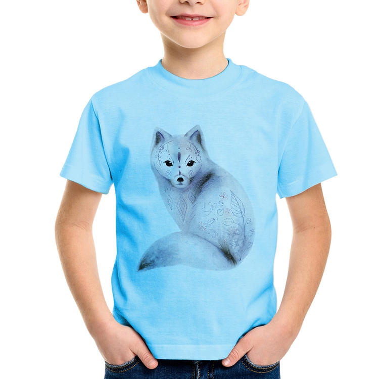 Camiseta Infantil Raposa Arte - Azul Bebê