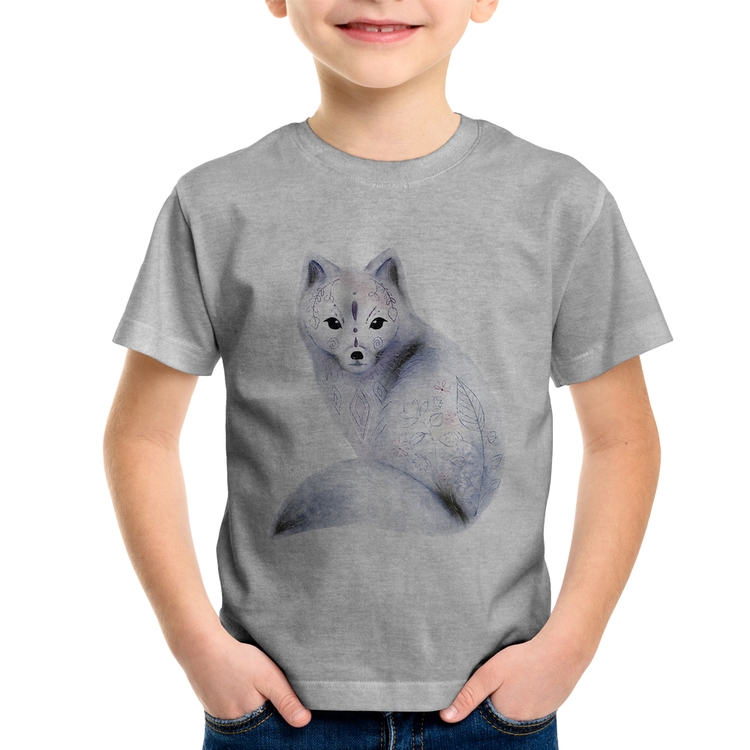 Camiseta Infantil Raposa Arte - Cinza