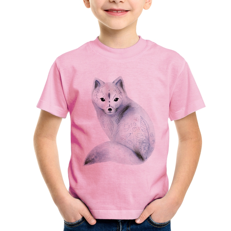 Camiseta Infantil Raposa Arte - Rosa Bebê