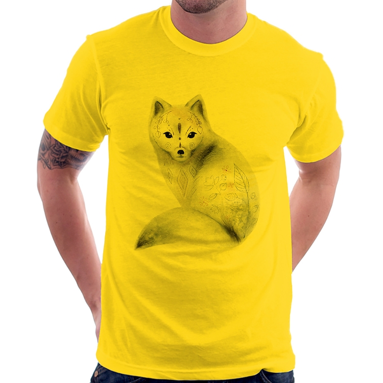 Camiseta Raposa Arte - Amarela