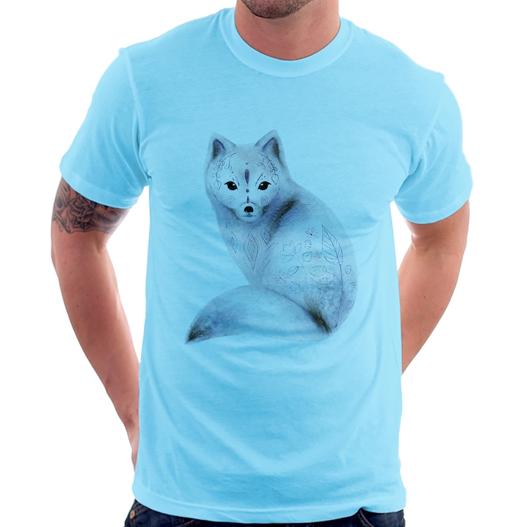 Camiseta Raposa Arte - Azul Bebê